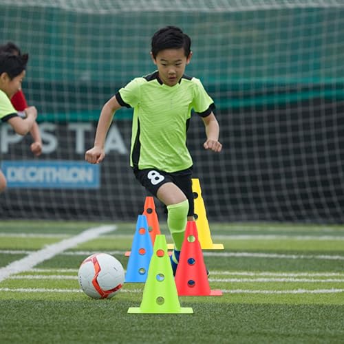 Football Training Cones Agility Soccer Cones, Indoor Outdoor and Festive Events Field Marker Agility Cones with 5 Adjustable Soccer Agility Training Poles - size: Hurdle Cone 6 Set