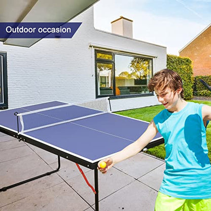 4/6/8/9 ft Professional Table Tennis Table Ping-Pong Tables Set Foldable & Portable Tables with Removable Net 2 Table Tennis Paddles and 3 Balls Easy Assembly - color: Blue, size: 4 Ft