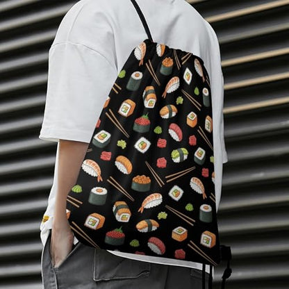 Travel Drawstring Backpack Theft Proof Cinch Sack Water Resistant Sackpack for Camping Hiking Outdoor Sports, Japanese Sushi Bags - color: Picture (368)