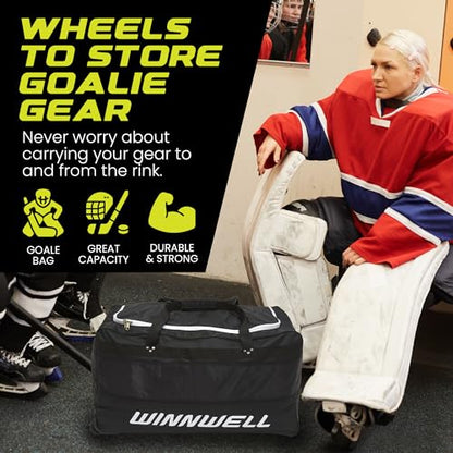Winnwell Hockey Wheel Goalie Bag - Large Equipment Bag with Wheels to Store Goalie Gear - Made for Ice & Field Hockey Goalies