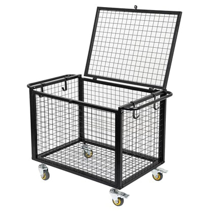 Metal Basketball Rolling Cart Sports Equipment Storage Wheel Basket Matte Black Athletic Lockable Cage with Raised Handle Gym Home Garage School Court Field Football Soccer Ball Volleyball Bat