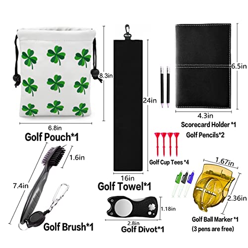 Golf Valuables Pouch, Leather Golf Tee Pouch with Drawstring Closure Golf Ball Tee Handbag Portable Golf Accessories - color: Lucky Clover