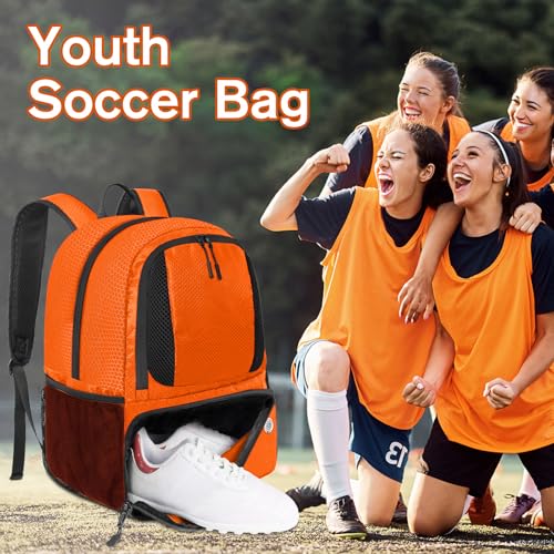 YOREPEK Soccer Backpack,Soccer Bag with Ball Holder, Water resistant Sport Equipment Bags Fit Basketball Volleyball Football - color: Orange