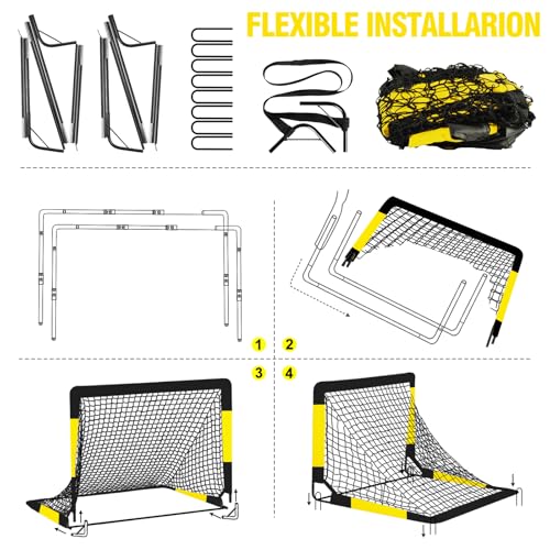 Kids Soccer Goal for Backyard Set - 2 Set of 7X5 / 6X4 ft Toddler Soccer Nets Training Equipment, Soccer Ball, Pop Up Portable Soccer Set for Kids and Youth Games and Training Goals Ages 3-16 Gift - color: 1.Black Yellow, style: 6' x 4'