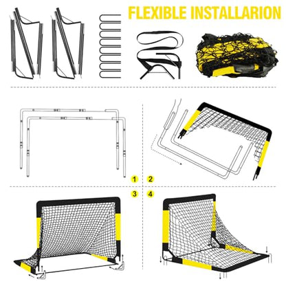 Kids Soccer Goal for Backyard Set - 2 Set of 7X5 / 6X4 ft Toddler Soccer Nets Training Equipment, Soccer Ball, Pop Up Portable Soccer Set for Kids and Youth Games and Training Goals Ages 3-16 Gift - color: 1.Black Yellow, style: 6' x 4'