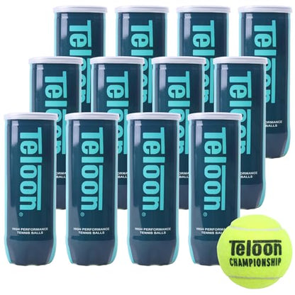 Teloon Championship Tennis Balls - Extra Duty - Regular Duty Felt Pressurized Tennis Balls - color: 12 Cans , 36 Balls