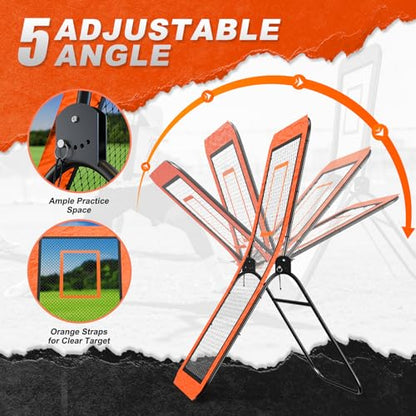 Lacrosse Rebounder net for Backyard, 4x7FT Adjustable Net with 5 Angles & Target Stripe,Durable Multi-Sport Practice Tool for Soccer Baseball Volleyball Training Equipment