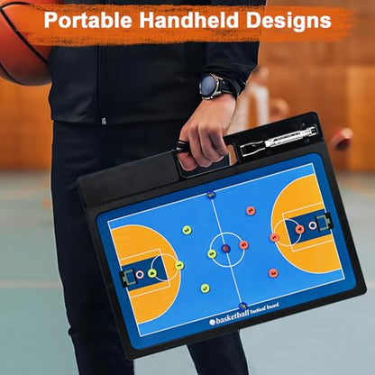 Basketball Coaching Board, Double-Sided Magnetic Tactics Clipboard with Dry Erase Marker, Portable Strategy Board for Coaches Training, Matches and Coach Gifts