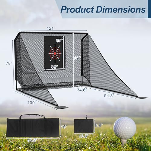 10x7FT Golf Simulator Enclosure Net with Side Barriers - Low-Noise Silk Target, Ball Collection Area, Carry Bag & Sandbags | Indoor/Outdoor Golf Hitting Net for Backyard Driving Chipping