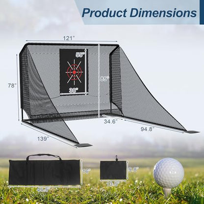 10x7FT Golf Simulator Enclosure Net with Side Barriers - Low-Noise Silk Target, Ball Collection Area, Carry Bag & Sandbags | Indoor/Outdoor Golf Hitting Net for Backyard Driving Chipping