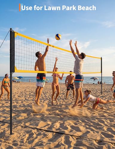 GAOMON 32FT Portable Volleyball Net System for Backyard and Beach - Professional Volleyball Net with 3-Level Adjustable Height Poles, Carrying Bag, Outdoor Volleyball Set for Grass & Sand