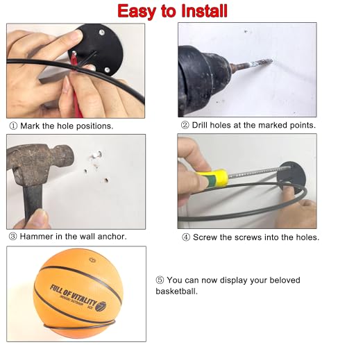 4Pcs Basketball Wall Mounted Storage Holder Display, Universal Ball Rack Metal Black Rack Holder Space Saver for Basketball Football Volleyball Soccer Storage Display