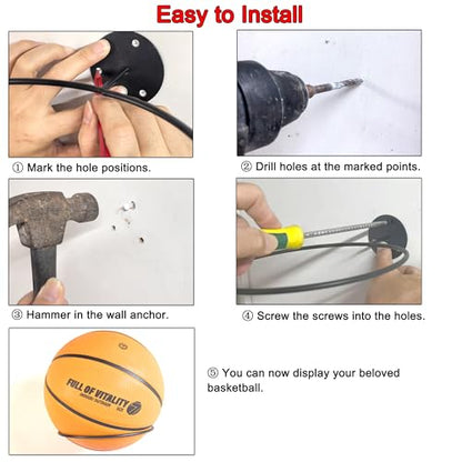 4Pcs Basketball Wall Mounted Storage Holder Display, Universal Ball Rack Metal Black Rack Holder Space Saver for Basketball Football Volleyball Soccer Storage Display