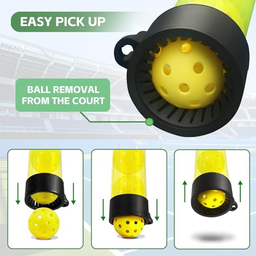 Tennis Ball & Pickleball Picker Holds 14 Balls, Ball Pickup Tube with Shoulder Strap, Lightweight Easy Pickup Portable Ball Holder, Pickleball & Tennis Ball Hopper - color: Yellow