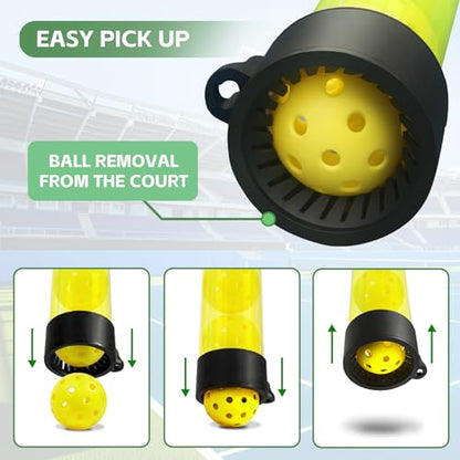 Tennis Ball & Pickleball Picker Holds 14 Balls, Ball Pickup Tube with Shoulder Strap, Lightweight Easy Pickup Portable Ball Holder, Pickleball & Tennis Ball Hopper - color: Yellow
