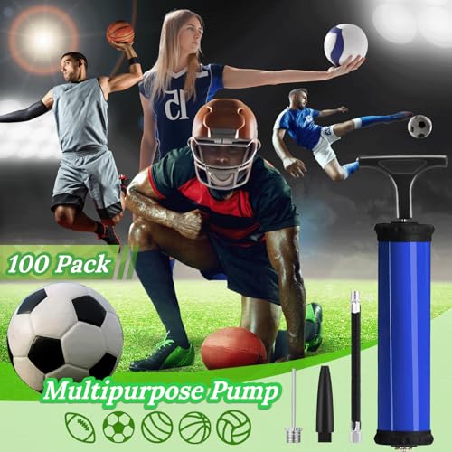 100PCS Portable Ball Pump Kits for Sports with Needle Nozzles Extension Hose, Air Pump for Basketball Football Soccer Volleyball, Blue and Red (100)