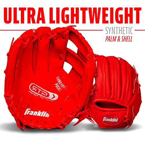Franklin Sports Kids Baseball Gloves - RTP Youth Teeball Glove + Ball Set - Boys + Girls Teeball Mitt - Kids + Toddlers - 9.5" - color: Red, style: Left Handed Thrower