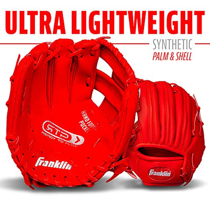 Franklin Sports Kids Baseball Gloves - RTP Youth Teeball Glove + Ball Set - Boys + Girls Teeball Mitt - Kids + Toddlers - 9.5" - color: Red, style: Left Handed Thrower