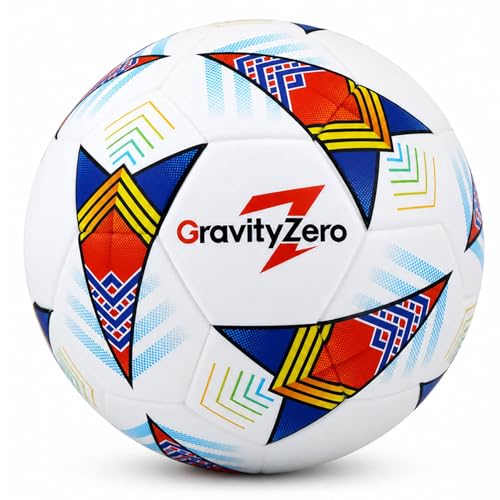 Size 5 Soccer Ball with Pump & Needles –SGS Lab-Tested to Pro Match Standards, Waterproof Seamless TPU Leather, 0.86% Sphericity, 2.3% Air Loss, Indoor Outdoor Match Training for Adults & Youths - color: Blue, Yellow, and Red (Tricolor Arrows)