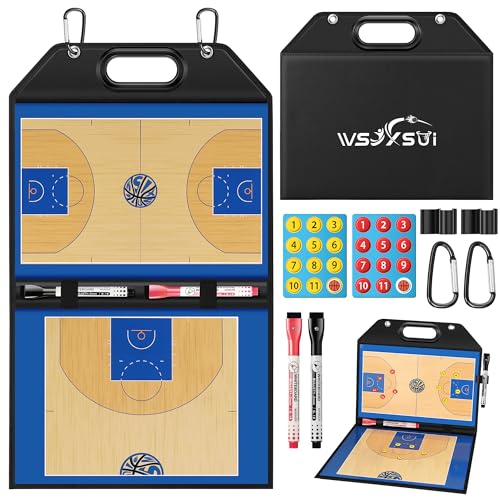 Magnetic Basketball Coaching Board | Foldable Leather Basketball Clipboard Kit for Coaches | Professional Basketball Tactic Board | Dry Erase Strategy Whiteboard | Carry Handle | Lightweight