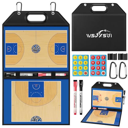 Magnetic Basketball Coaching Board | Foldable Leather Basketball Clipboard Kit for Coaches | Professional Basketball Tactic Board | Dry Erase Strategy Whiteboard | Carry Handle | Lightweight