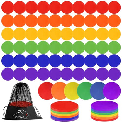 60 Pcs Poly Vinyl Spot Markers Rubber Floor Dots Non Slip Agility Markers Flat Field Cones for PE Gym Classes, Classroom Activities and Games, Soccer Basketball Sports Speed Agility Training