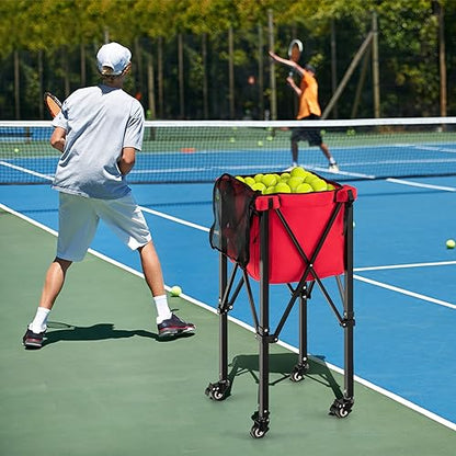 Tennis Ball Hopper Cart with Wheels, Portable Tennis Ball Basket Holds 150 Balls, Collapsible Aluminum Tennis Basket for Balls Pickup, Pro Sports Teaching Cart for Tennis Pickleball Baseball