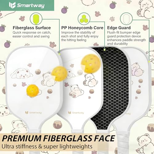 Smartway USAPA Approved Pickleball Paddles Set - Included 2 Lightweight & Slip Resistant Fiberglass Pickle Ball Rackets + 4 Balls + 1 Portable Carry Bag, Pickle Ball Set for Men Women Beginners
