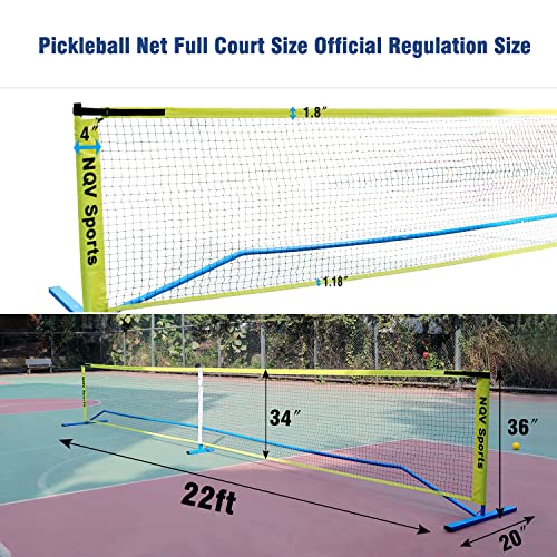 NQV Pickleball Net with 4 USAPA Approved Graphite Pickleball Paddles,Regualtion Size 22FT Pickle Ball Net, Outdoor Pickleballs, Carry Bag, Grip Tape,Weather Resistant Metal Frame - color: yellow