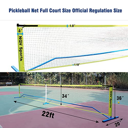 NQV Pickleball Net with 4 USAPA Approved Graphite Pickleball Paddles,Regualtion Size 22FT Pickle Ball Net, Outdoor Pickleballs, Carry Bag, Grip Tape,Weather Resistant Metal Frame - color: yellow