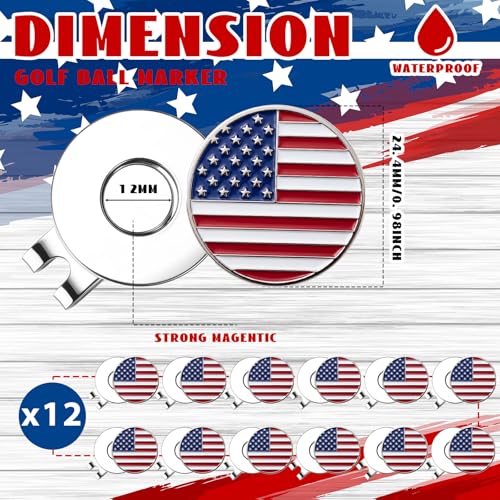 24 Pcs Golf Ball Markers with Magnetic Hat Clips Value Sets Soft Enamel Technique for Men Women Golfer, Removable Attaches Easily to Golf Cap Premium Gifts - color: Red,White,Blue, style: Patriotic