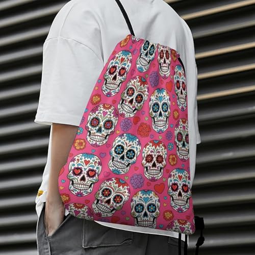 Lightweight Drawstring Sackpack Sports Backpack Waterproof for Gym Travel Hiking Men Women Durable Polyester, Sugar Skull Mexcian Bags - color: Picture (636)