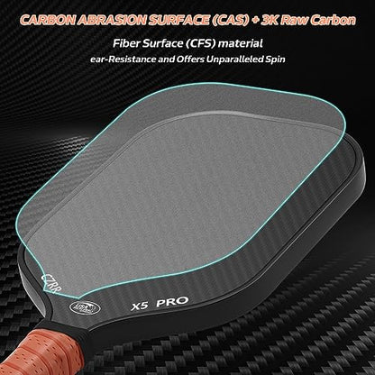 Pickleball Paddle, USA Pickleball Approved, 3K Raw Carbon Fiber Surface (CFS) High Grit & Spin, with 16MM Polypropylene Honeycomb Core, Ideal for Novice and Professional Players - style: 16MM-2PCS