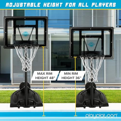 Play Platoon Swimming Pool Basketball Hoop Poolside Above Ground Games for Family - Backboard Adjustable Height 3-4 Feet, Includes PU Leather Basket Ball & Air Pump - Great for Inground Pool Deck