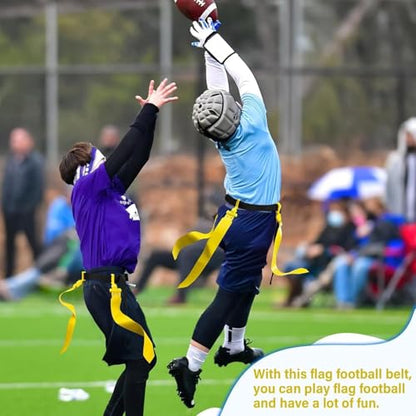 Hungdao 10/12 Players Flag Football Belts and Flags Adjustable Football Belts for Kids Teens Adults Team Training Sport Event - color: Yellow,purple