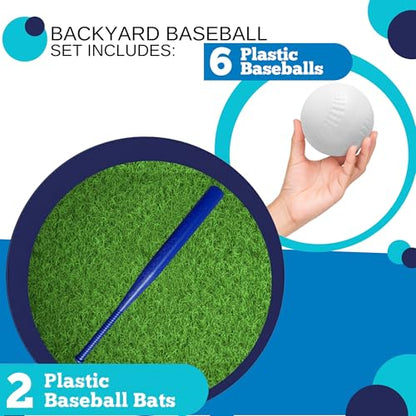 BAMMAX Backyard Baseball Set Includes (2) 32" Plastic Bats & (6) Plastic Baseballs | Great for Backyard Games & Parties | Safer Alternative to Kids Baseball Bats | Great for 3-10 Years Kids