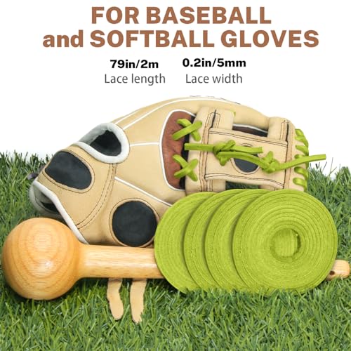 Softball Baseball Glove Lace, Mitt Lace Repair Kit Includes 2 Leather Laces and Lacing Needle for Catcher's Glove - color: Apple_green