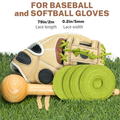 Softball Baseball Glove Lace, Mitt Lace Repair Kit Includes 2 Leather Laces and Lacing Needle for Catcher's Glove - color: Apple_green