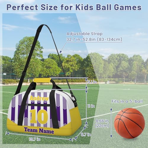 Basketball Soccer Gifts for Boys Girls - Custom Sports Duffle Bag, Personalized Name & Team Bag, Water-Resistant Gym Bag for Basketball, Soccer, Volleyball | Y-Purple Yellow - color: Y-Purple Yellow