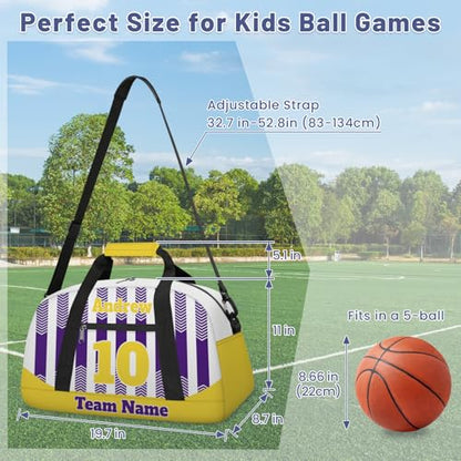 Basketball Soccer Gifts for Boys Girls - Custom Sports Duffle Bag, Personalized Name & Team Bag, Water-Resistant Gym Bag for Basketball, Soccer, Volleyball | Y-Purple Yellow - color: Y-Purple Yellow