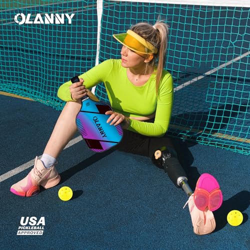 OLANNY Graphite Pickleball Paddles Set- Premium Rackets Fiber Face & Polymer Honeycomb Core Pickleball Set Includes Pickleball Paddles + Pickleball Balls+ Replacement Soft Grip + 1 Bag - color: gradient Pickleball Paddles