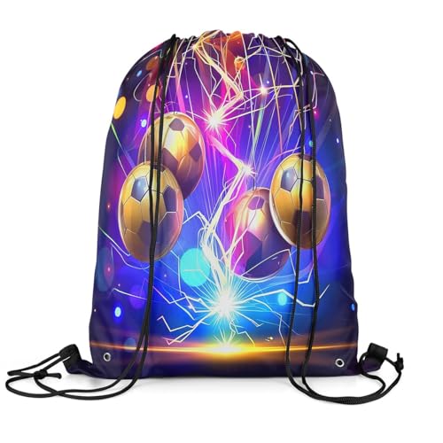 Castle Fairy 3D Football Drawstring Backpack,Neon Glowing Lightning Drawstring Bag,Cool Footballs Adjustable Draw String Bag,Lightweight - color: Purple Golden