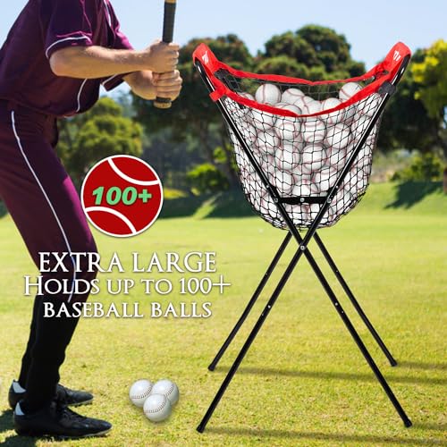 Extra Large Baseball Caddy - Holds Up to 100+ Baseballs or 50+ Softballs for Drills, Portable Ball Caddy for Baseball/Softball with Double X Sturdy Structure, Easy Foldable to Carry