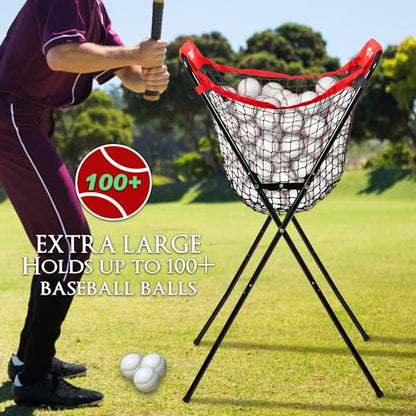 Extra Large Baseball Caddy - Holds Up to 100+ Baseballs or 50+ Softballs for Drills, Portable Ball Caddy for Baseball/Softball with Double X Sturdy Structure, Easy Foldable to Carry
