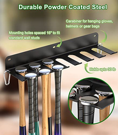QBA Wall Mount Baseball Bat Holder, 8 Prongs Heavy Duty Metal Bat Rack, Holds 14 Bats, Bats Organizer for Dugout Fence Home Garage, Black - size: 14 Bat Rack