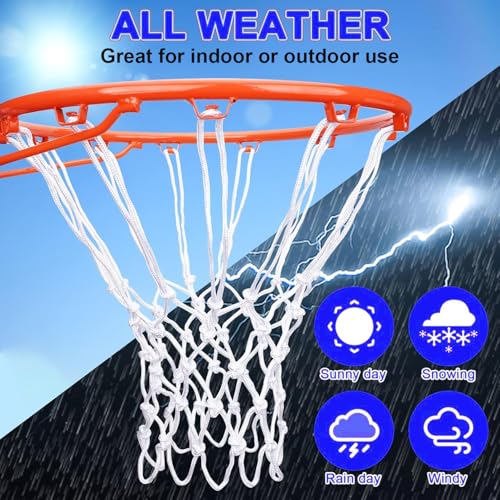 Basketball Net Replacement, 12 Loops Heavy Duty All Weather Net, Anti-Winding Design Sturdy Resistant for Outdoor Standard Basketball Hoop, White