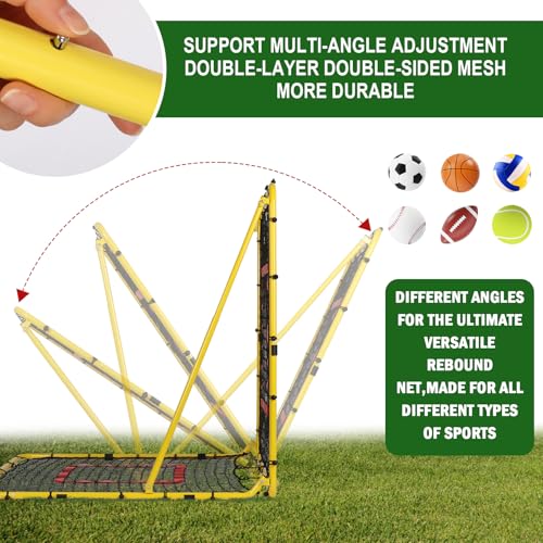 BaseGoal Baseball and Softball Rebounder Net,Baseball Rebounder,Volleyball Rebounder,Pitch Back Net,Multi-Sport Training Rebound Screen,with Pitching Target,Easy Adjustable Angles - size: 47x47 IN, style: Yellow