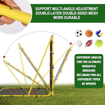 BaseGoal Baseball and Softball Rebounder Net,Baseball Rebounder,Volleyball Rebounder,Pitch Back Net,Multi-Sport Training Rebound Screen,with Pitching Target,Easy Adjustable Angles - size: 47x47 IN, style: Yellow