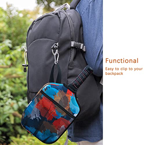 WK IEASON Neoprene Pickleball Paddle Cover with Inner Pockets and Handle Strap - Racket Sleeve and Ball Holder Organizer - color: Art printx2