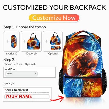 Backpack for Kids Boy Custom Football Bookbag for School Elementary Middle Primary, Personalized Student School Supplies - color: Brown